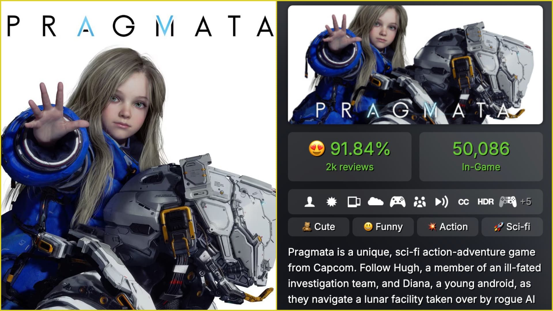 Pragmata arrasa en su lanzamiento: más de 53.000 jugadores simultáneos en Steam y un 92% de reseñas positivas