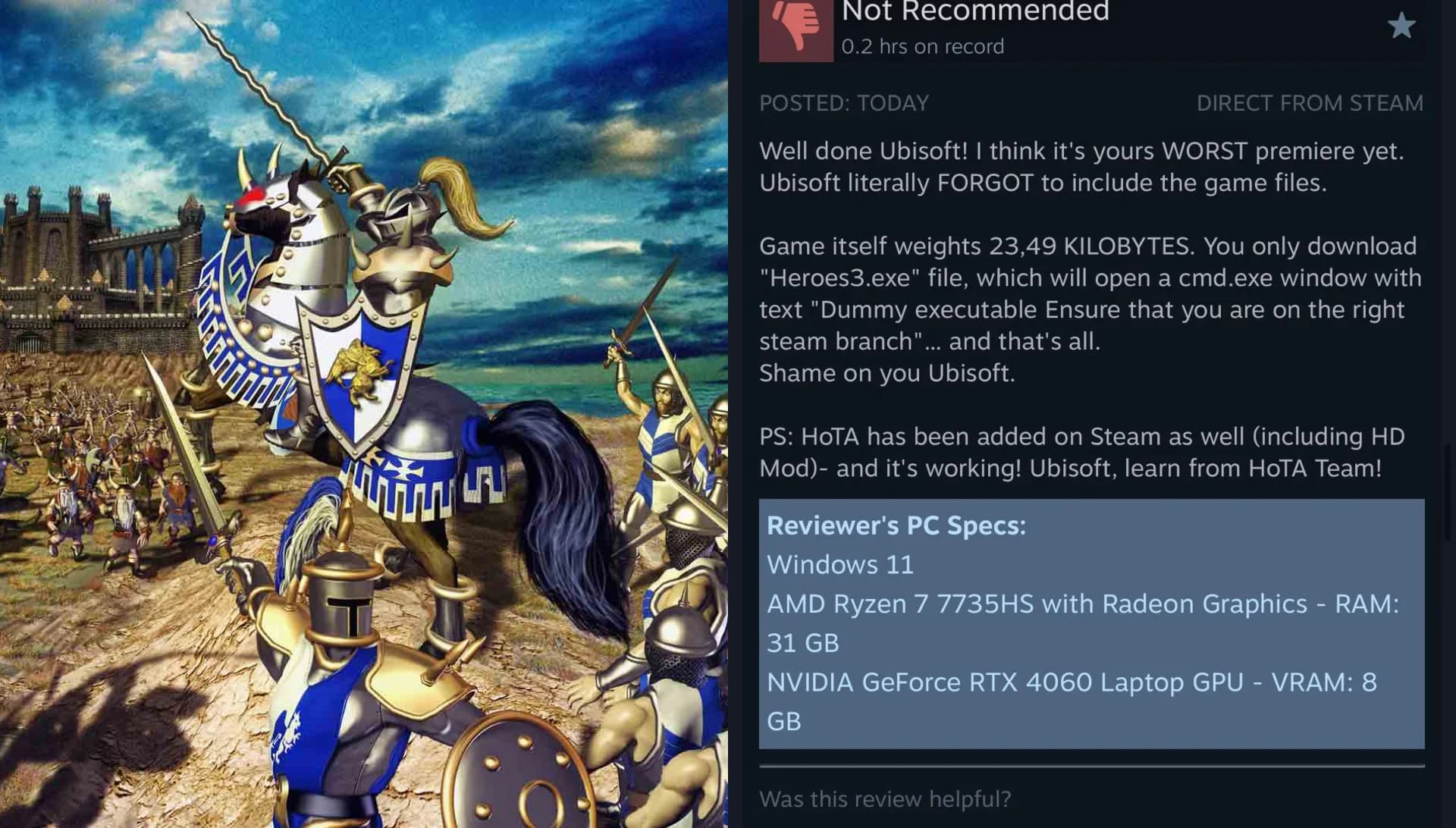 Ubisoft lanza Heroes of Might & Magic III en Steam y se olvida de incluir el juego: pesaba 23 KB